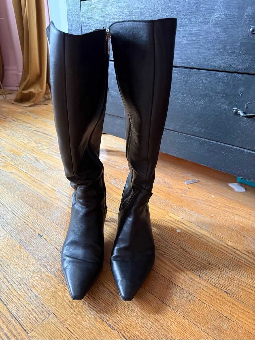 Naturalizer Deesha Black Pointed-Toe Knee-High Heeled Boots